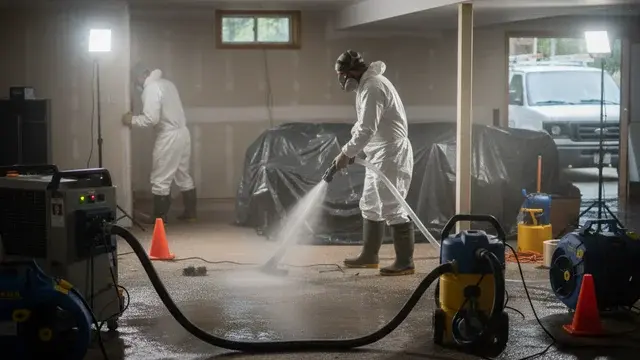 Water damage restoration crew working in a Bel Air, MD home