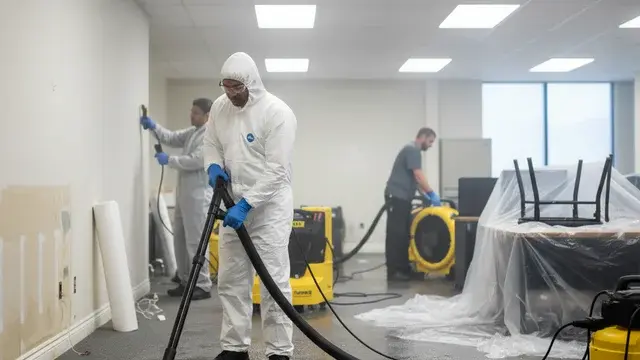 Water damage restoration crew working in a Catonsville, MD home