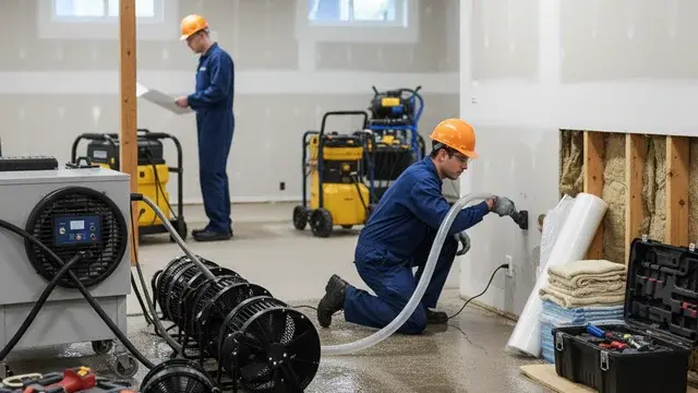 Water damage restoration crew working in a Dundalk, MD home