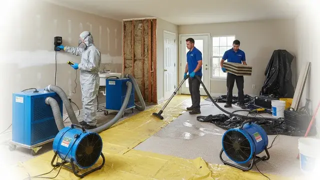 Water damage restoration crew working in a Ellicott City, MD home