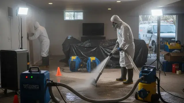 Water damage restoration crew working in a Essex, MD home