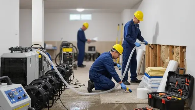 Water damage restoration crew working in a Perry Hall, MD home