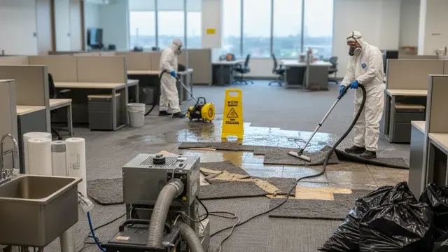 Water damage restoration crew working in a Pikesville, MD home