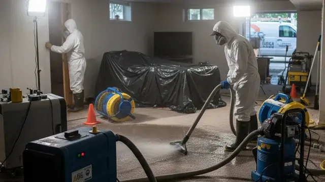 Water damage restoration crew working in a Reisterstown, MD home