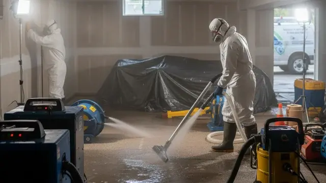Water damage restoration crew working in a Towson, MD home