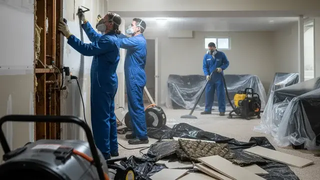 Burst pipe water damage cleanup in a Baltimore home with restoration crew