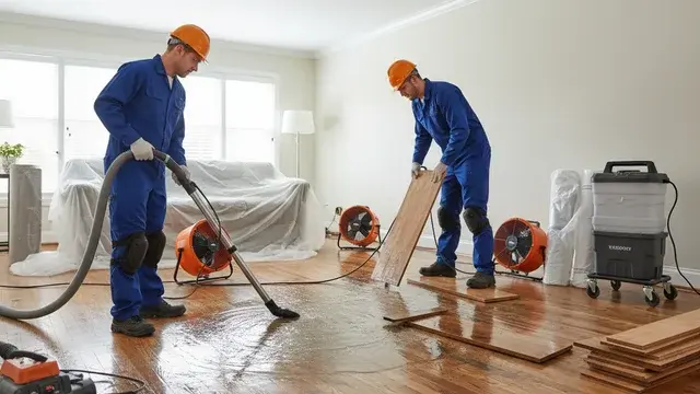 Floor water damage restoration and replacement in a Baltimore home