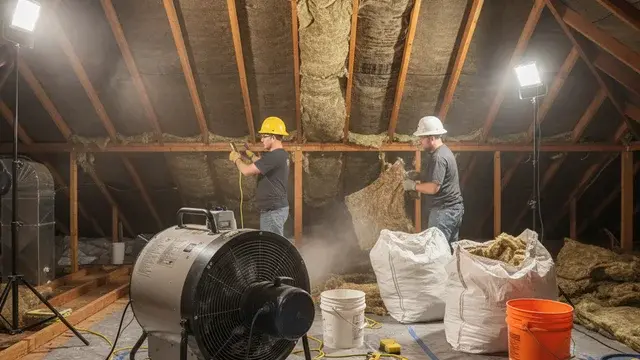 Wet insulation removal during attic water damage restoration in Baltimore