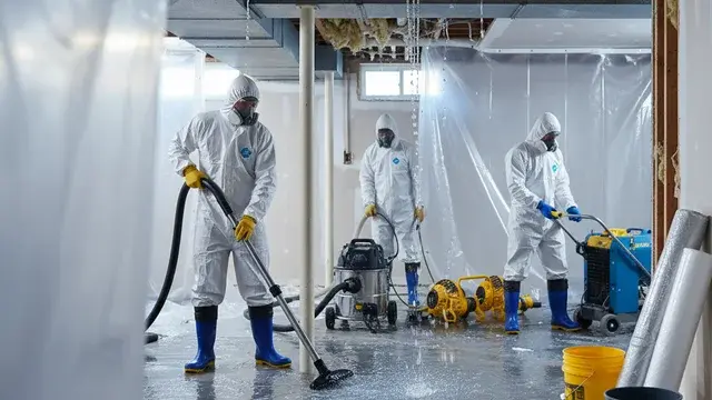 Burst pipe restoration crew drying walls and floor in Baltimore, MD