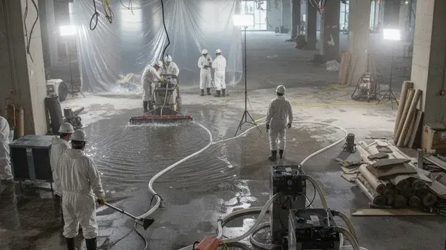 Commercial water damage restoration crew in a large Baltimore property