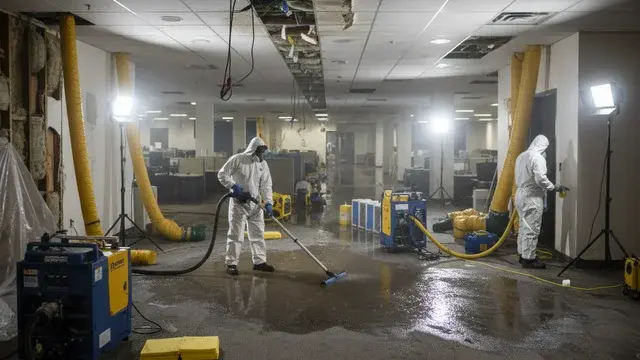 Commercial water damage drying in a Baltimore office corridor