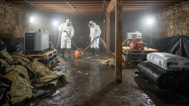 Wet insulation removal during crawl space water damage restoration in Baltimore