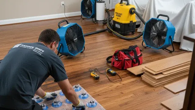 Hardwood floor drying and restoration in a Baltimore home