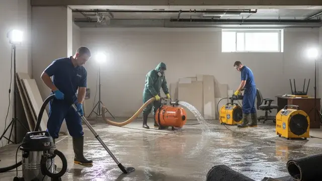 Water removal and cleanup crew in a Baltimore residential basement